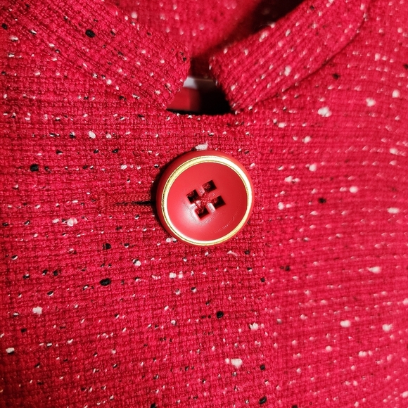 Mary Kay Red Tweed Button Jacket Long Blazer Mock Neck Size Medium Tall - Picture 9 of 16